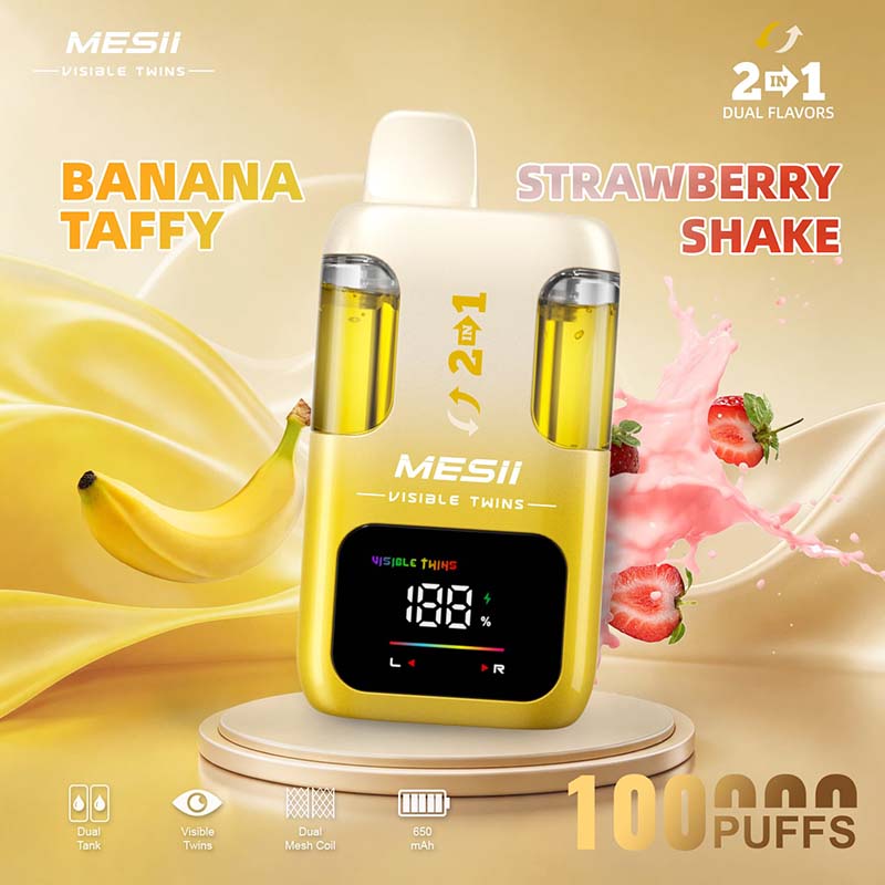 Mesii Visible Twins 100K Puffs Vape Wholesale EU Warehouse 02 Banana Taffy Strawberry Shake
