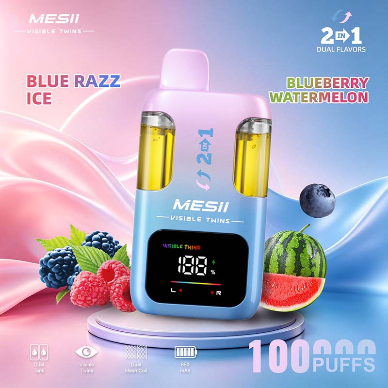 Mesii Visible Twins 100K Puffs Vape Wholesale EU Warehouse 07 Blue Razz Blueberry Watermelon