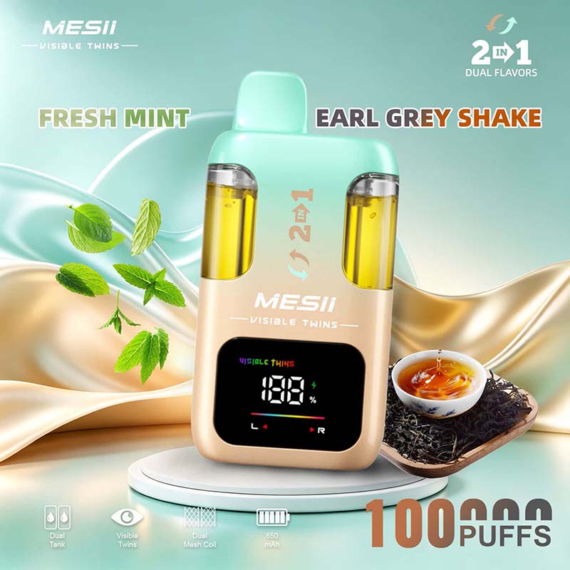 Mesii Visible Twins 100K Puffs Vape Wholesale EU Warehouse 10 Fresh Mint Earl Grey Shake