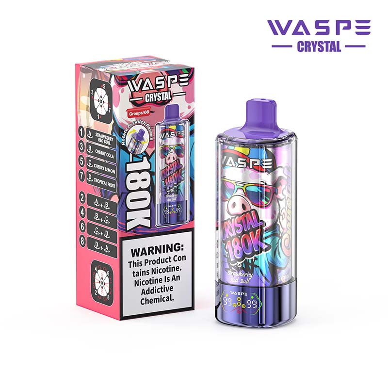 WASPE Crystal 8in1 180K Puffs Disposable Vape Wholesale 08 Strawberry Red Bull