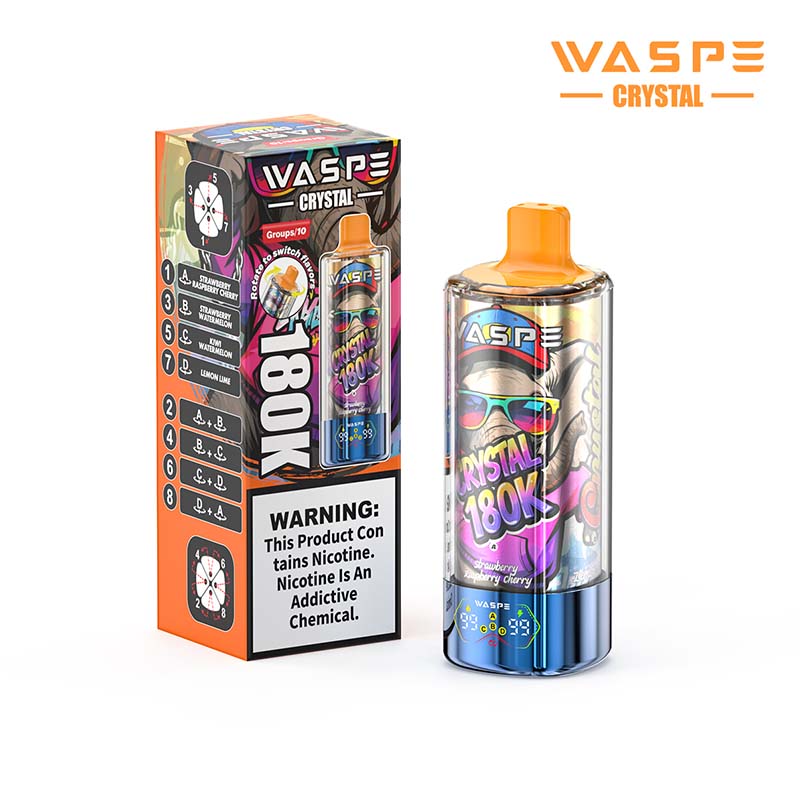 WASPE Crystal 8in1 180K Puffs Disposable Vape Wholesale 10 Strawberry Raspberry Cherry