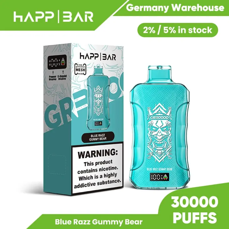 Happ Bar GR30000 30K Puffs Disposable Vape EU Warehouse 12 Blue Razz Gummy Bear