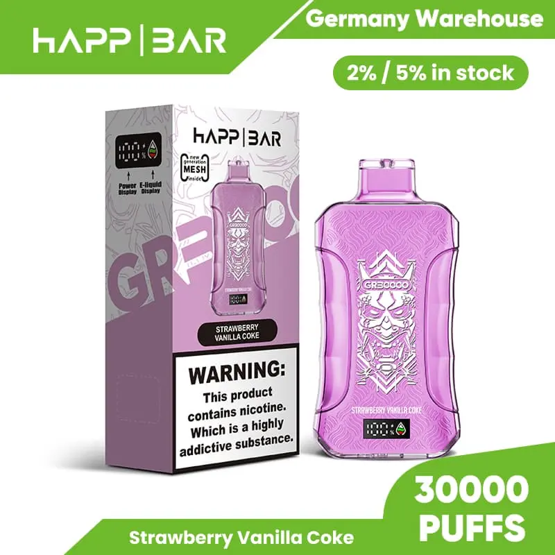 Happ Bar GR30000 30K Puffs Disposable Vape EU Warehouse 14 Strawberry Vanilla Coke