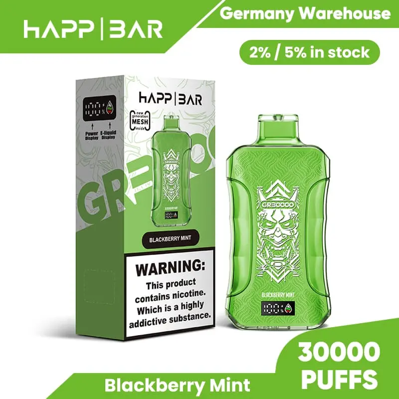 Happ Bar GR30000 30K Puffs Disposable Vape EU Warehouse 18 Blackberry Mint