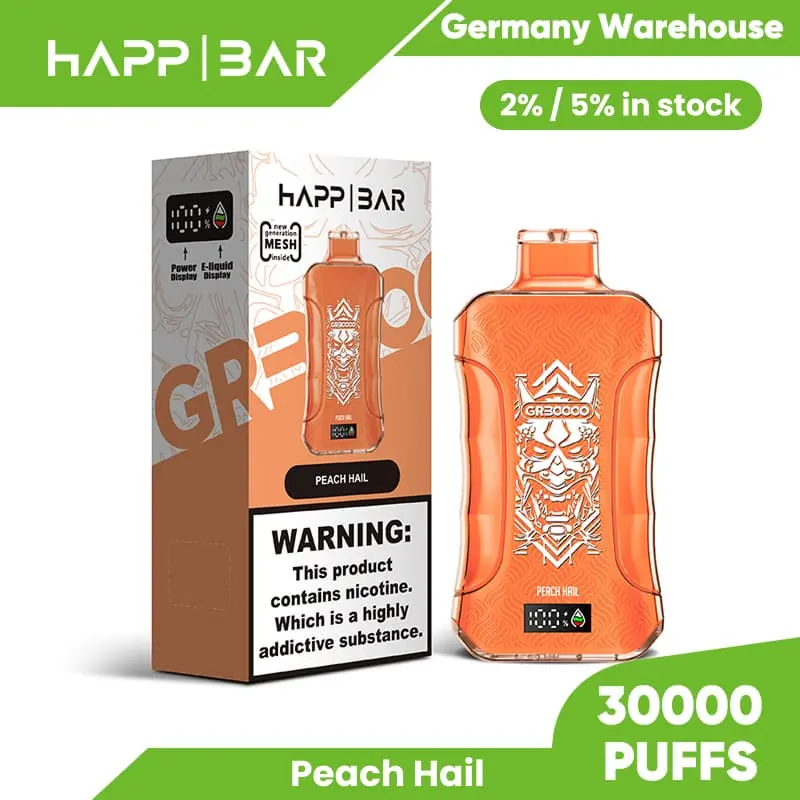 Happ Bar GR30000 30K Puffs Disposable Vape EU Warehouse 19 Peach Hail