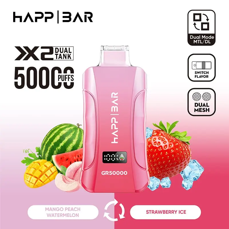 Happ Bar GR50000 50K Puffs 3in1 Disposable Vape EU Warehouse 04 Strawberry Ice Mango Peach Watermelon