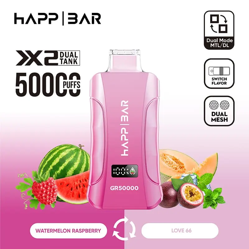 Happ Bar GR50000 50K Puffs 3in1 Disposable Vape EU Warehouse 07 Watermelon Raspberry Love 66
