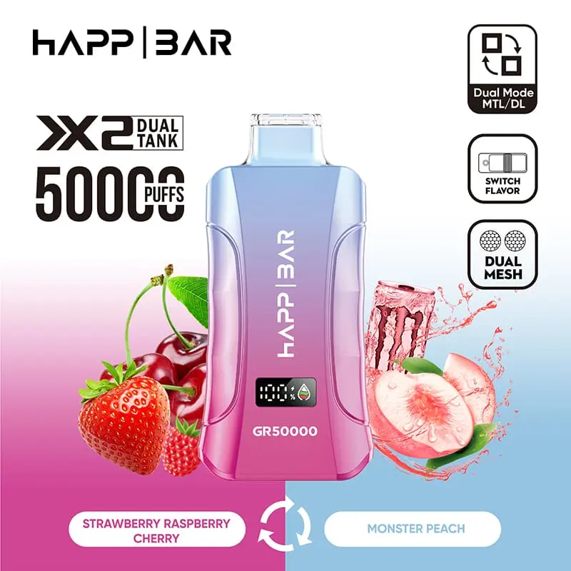 Happ Bar GR50000 50K Puffs 3in1 Disposable Vape EU Warehouse 09 Strawberry Raspberry Cherry Monster Peach