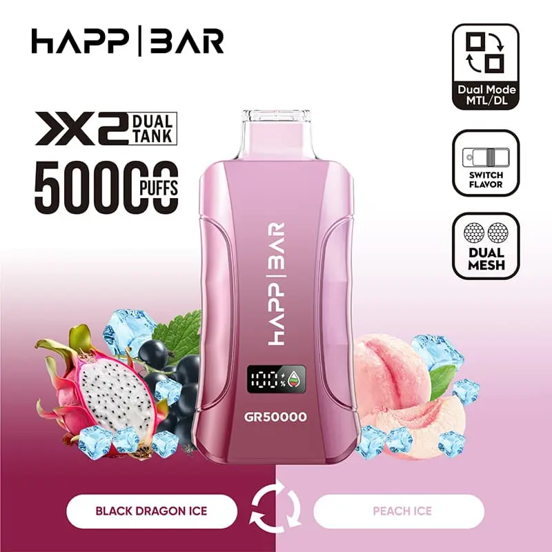 Happ Bar GR50000 50K Puffs 3in1 Disposable Vape EU Warehouse 10 Black Dragon Ice Peach Ice