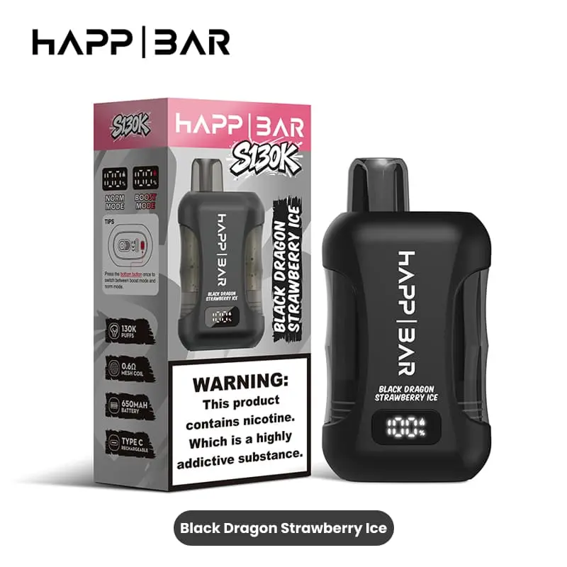 Happ Bar S130K 130000 Puffs Disposable Vape EU Warehouse 05 Black Dragon Strawberry Ice