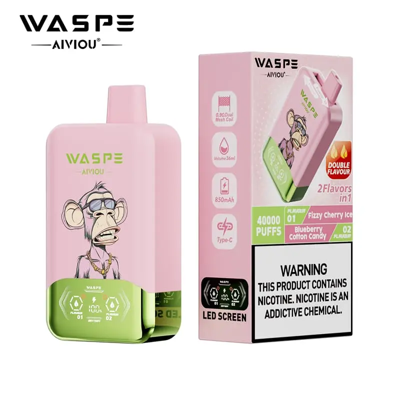 WASPE Aiviou 2in1 40000 Puffs Disposable Vape Wholesale 02 Fizzy Cherry Ice Blueberry Cotton Candy