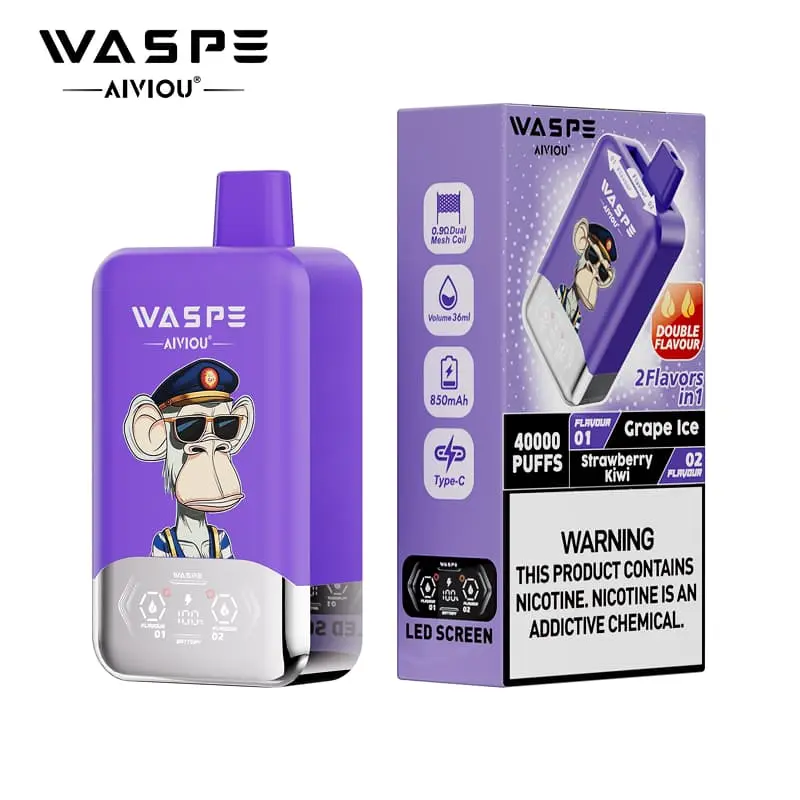WASPE Aiviou 2in1 40000 Puffs Disposable Vape Wholesale 06 Grape Ice Strawberry Kiwi