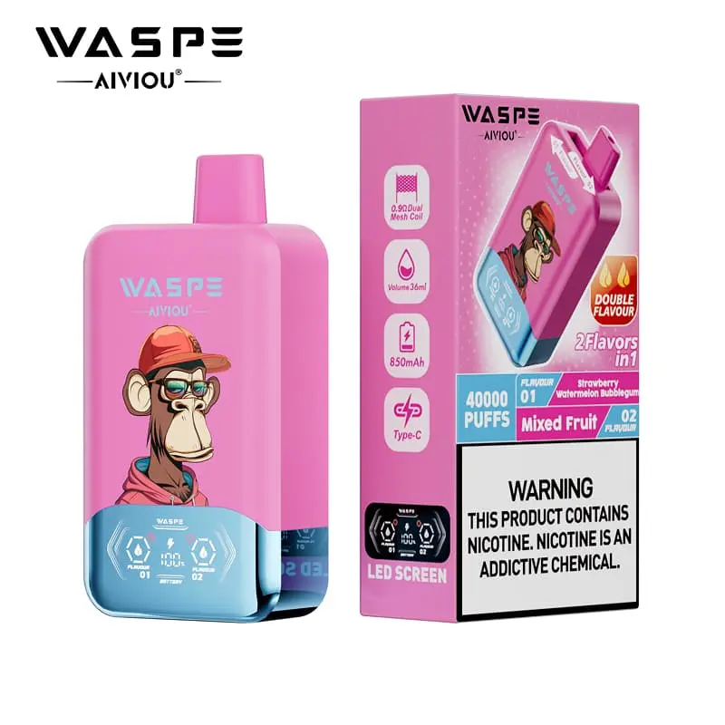 WASPE Aiviou 2in1 40000 Puffs Disposable Vape Wholesale 11 Strawberry Watermelon Bubblegum Mixed Fruit